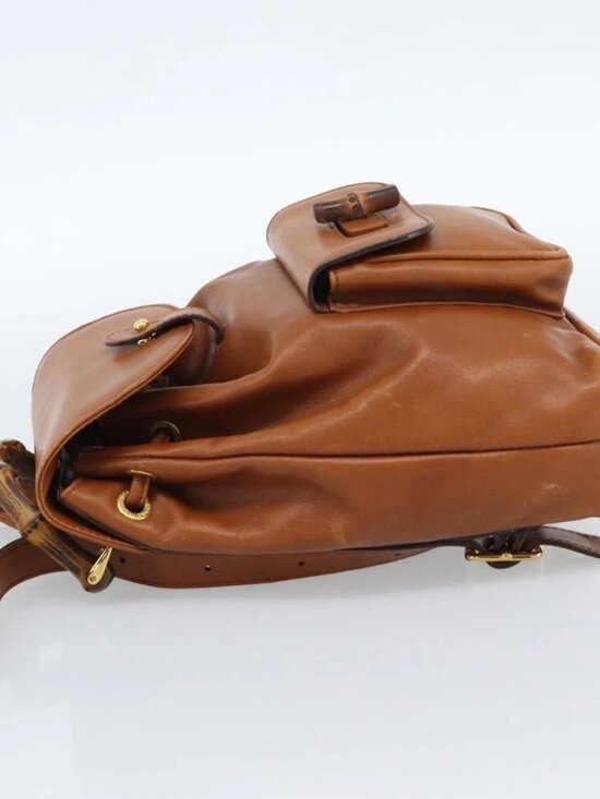 GUCCI Bamboo Backpack Leather Brown Gold Auth ka4595 main image 4